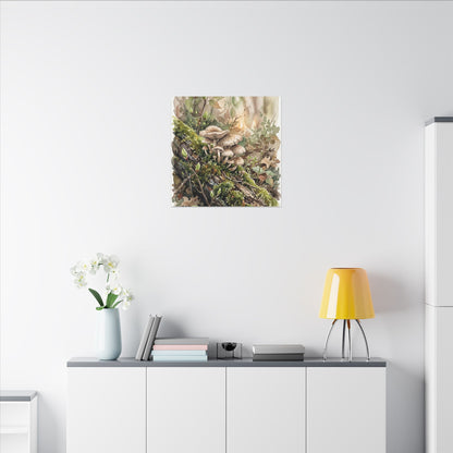 Wild Mushrooms Canvas Art | Spring Japandi Watercolor Art