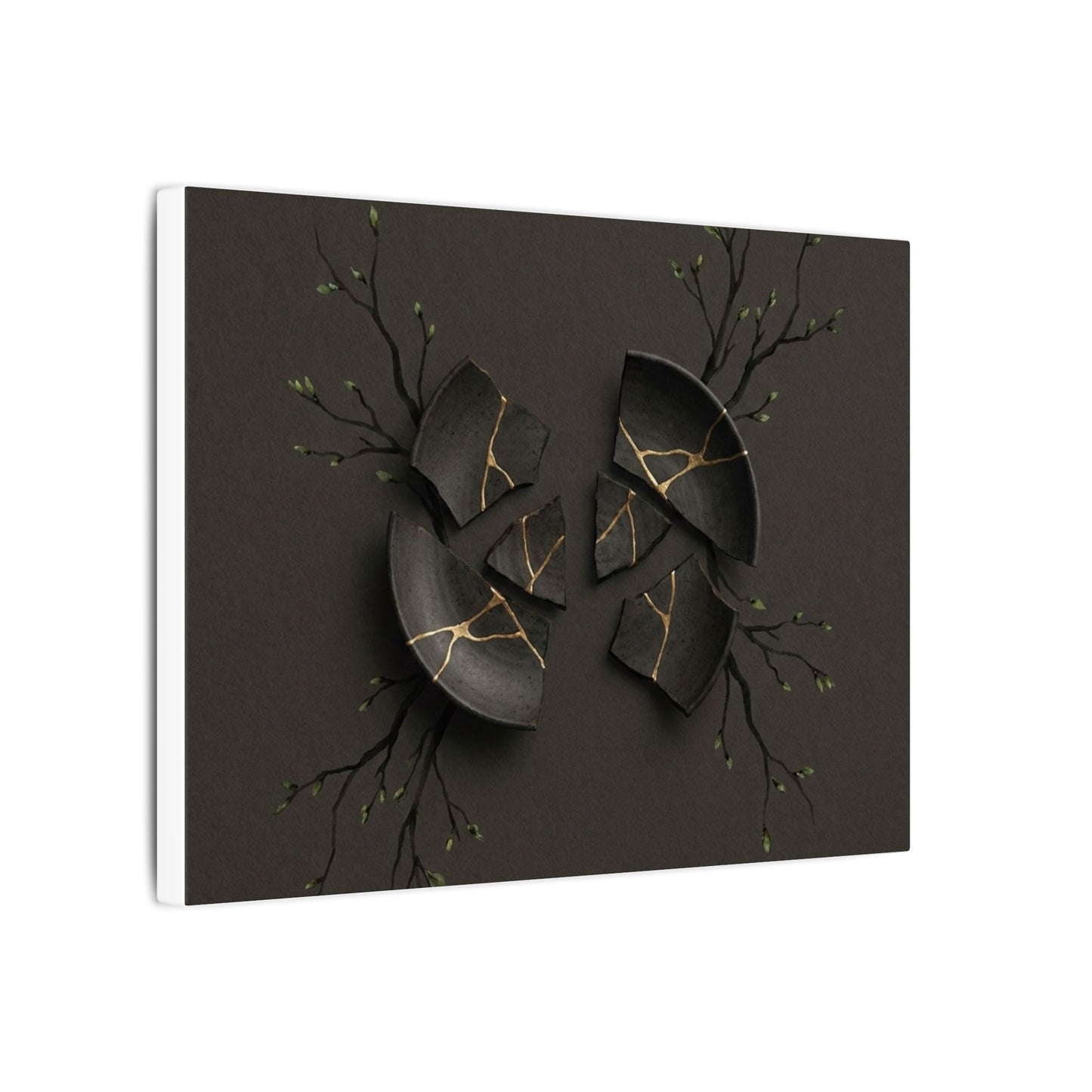 Sophisticated Broken Pottery Canvas Art - Charcoal Ink Dark Japandi