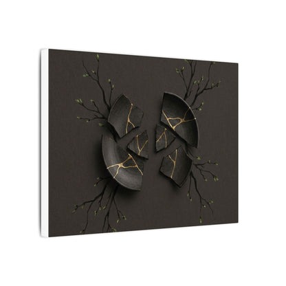 Sophisticated Broken Pottery Canvas Art - Charcoal Ink Dark Japandi