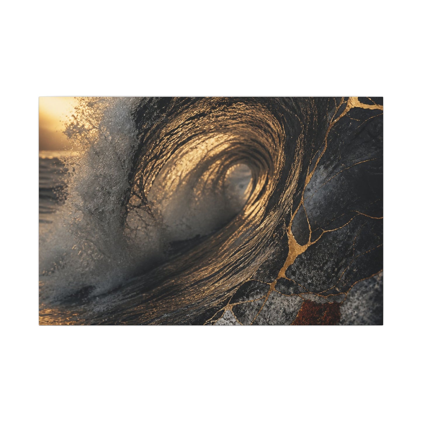 Kanso Ocean Wave Canvas Art - Kintsugi Gold Vein