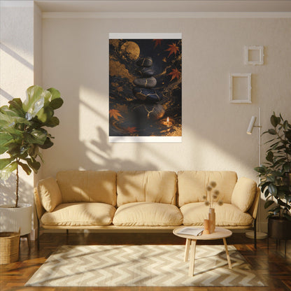 River Stones Autumn Canvas Art | Kintsugi Artful Design