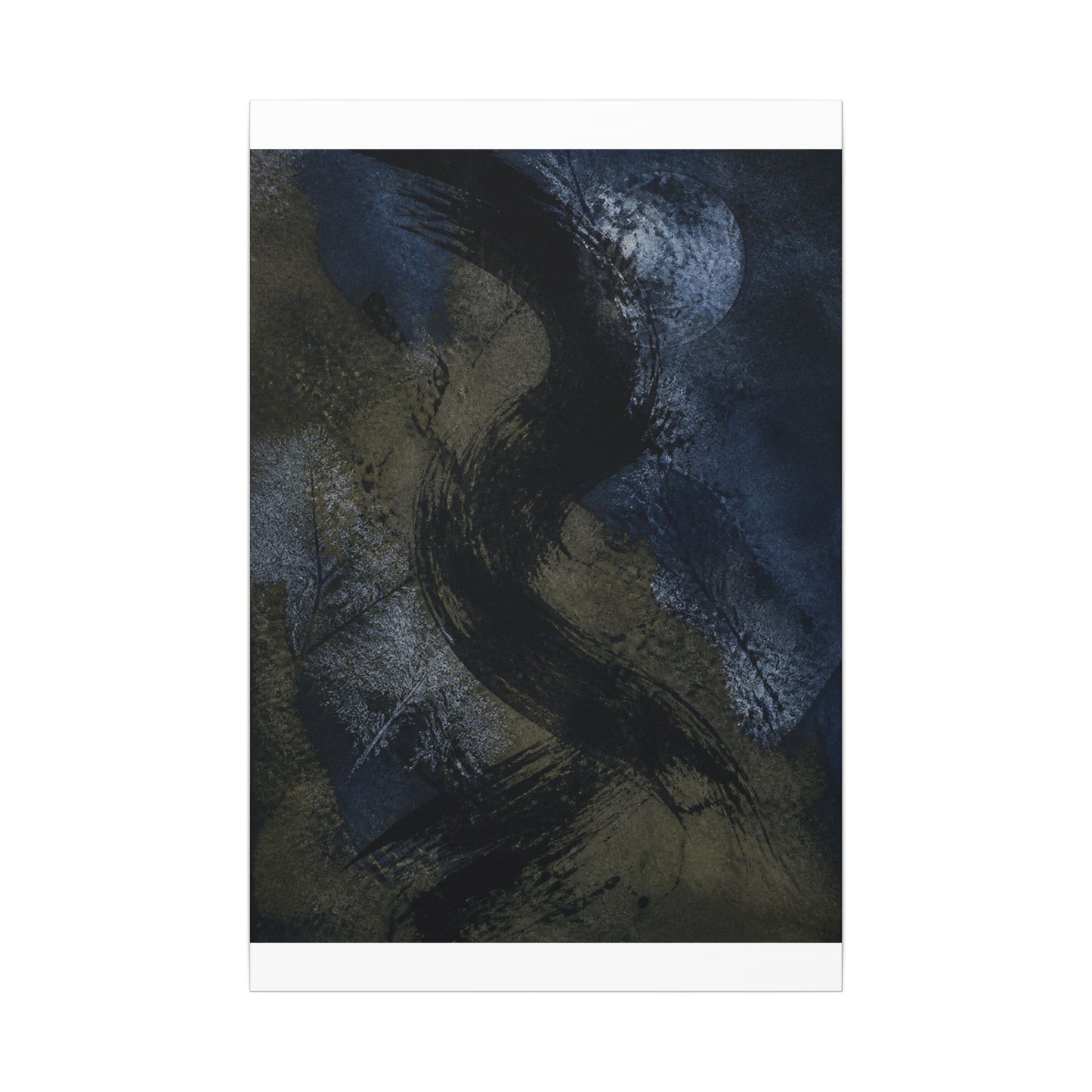 Shibui Ink Brushstroke Canvas Art - Dark Japandi Dark Texture