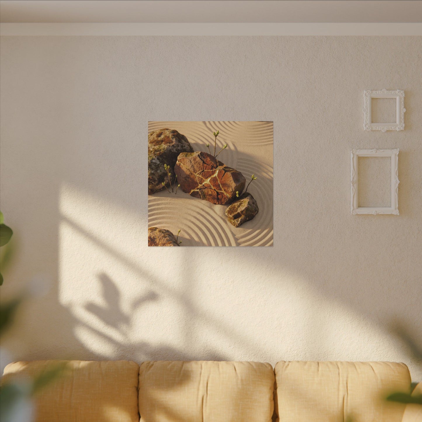Kanso Rock Garden Canvas Art - Kintsugi Crackle Gold