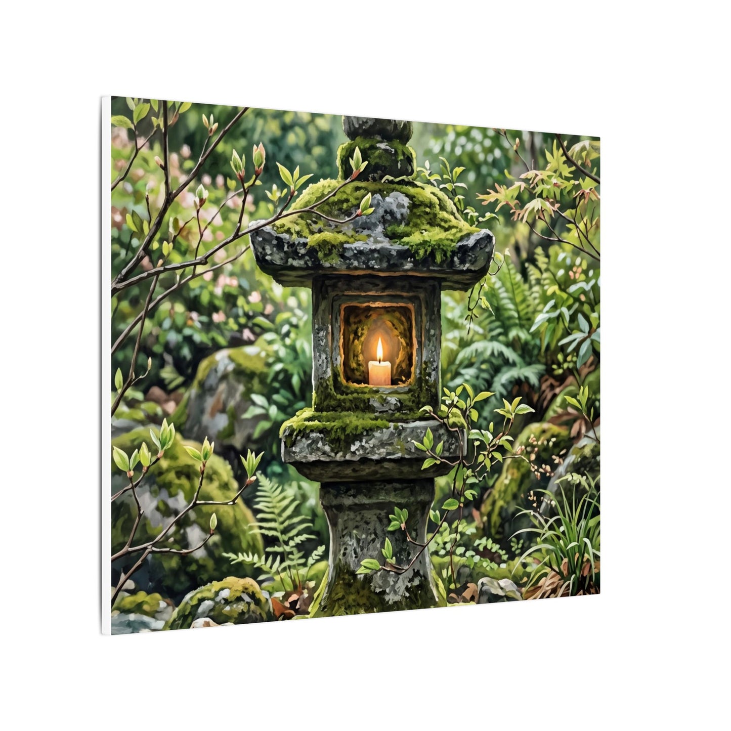 Neutral Stone Lantern Canvas Art - Japanese Pattern Japandi