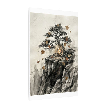 Pine Tree Autumn Canvas Art | Japandi Earthy Design