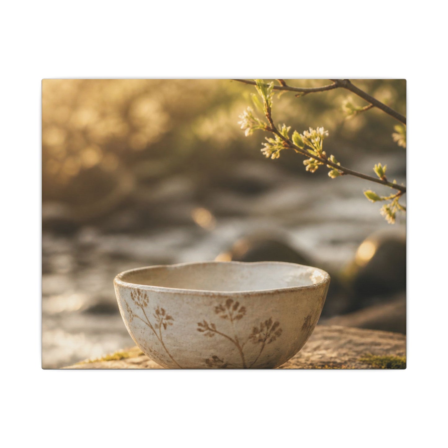 Neutral Ceramic Bowl Canvas Art - Japanese Pattern Japandi