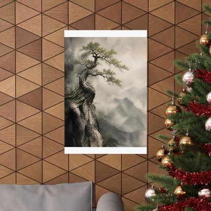 Japandi Pine Tree in Dappled | Watercolor Wall Art Print
