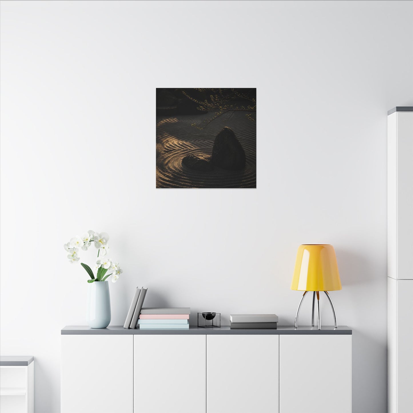 Ma Rock Garden Canvas Art - Dark Japandi Shadow Zen