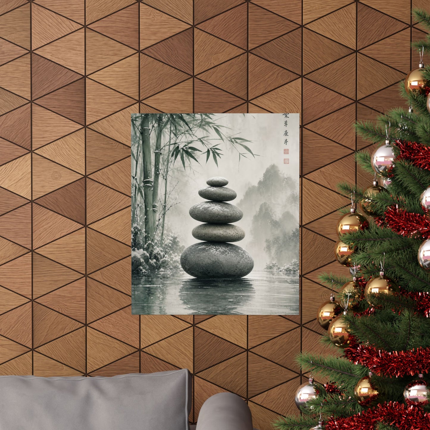 River Stones Sumi E Wall Art Print | Tranquil Zen Art