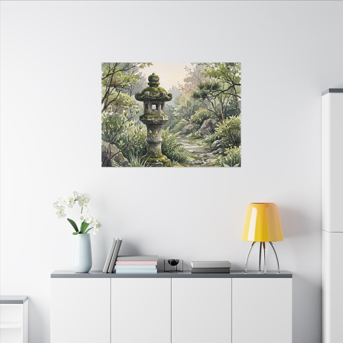 Neutral Stone Lantern Canvas Art - Watercolor Japandi