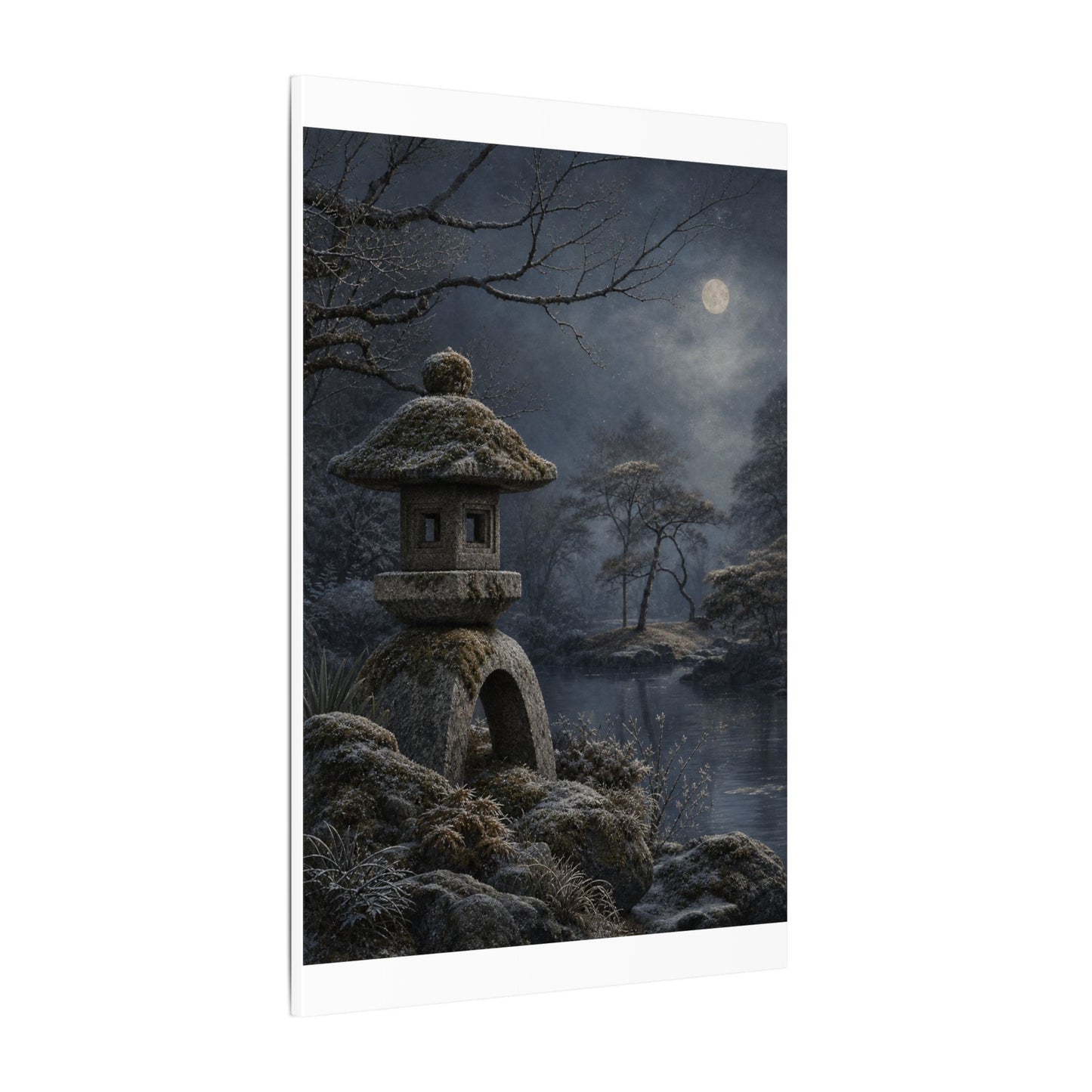 Stone Lantern Canvas Art | Winter Japandi Japanese Pattern Art