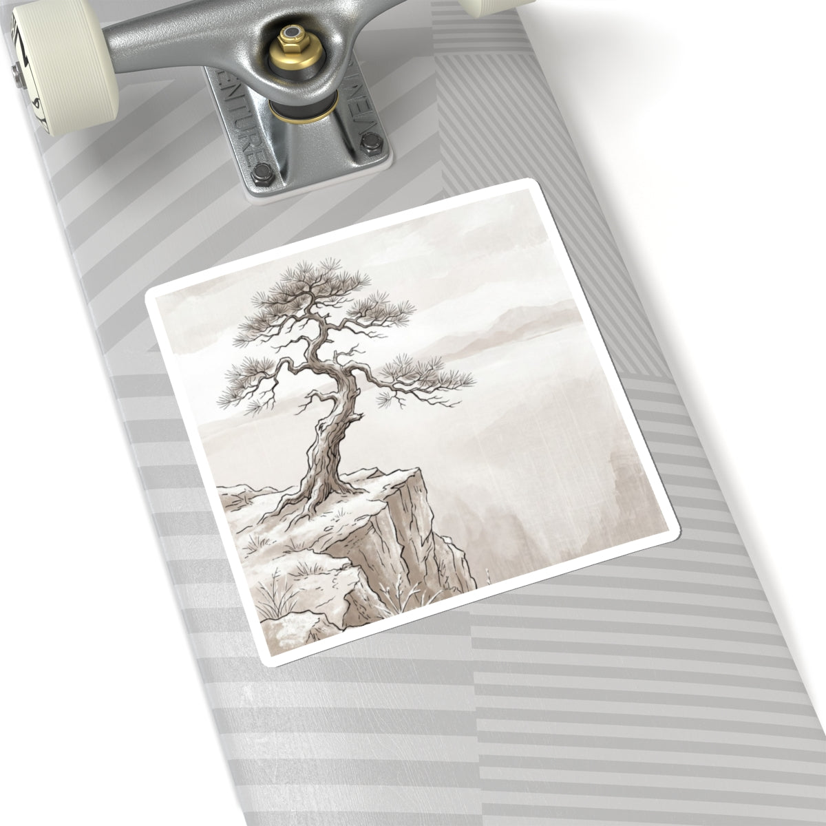Japandi Pine Tree in Overcast | Minimal Line Sticker