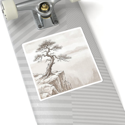 Japandi Pine Tree in Overcast | Minimal Line Sticker