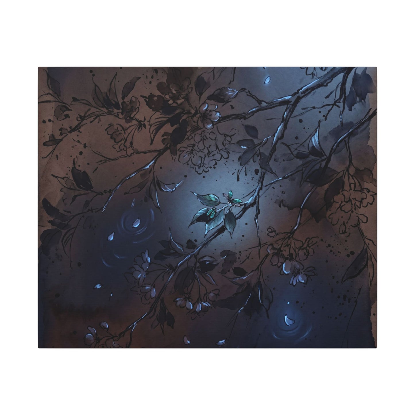 Bold Cherry Blossom Canvas Art - Charcoal Ink Dark Japandi