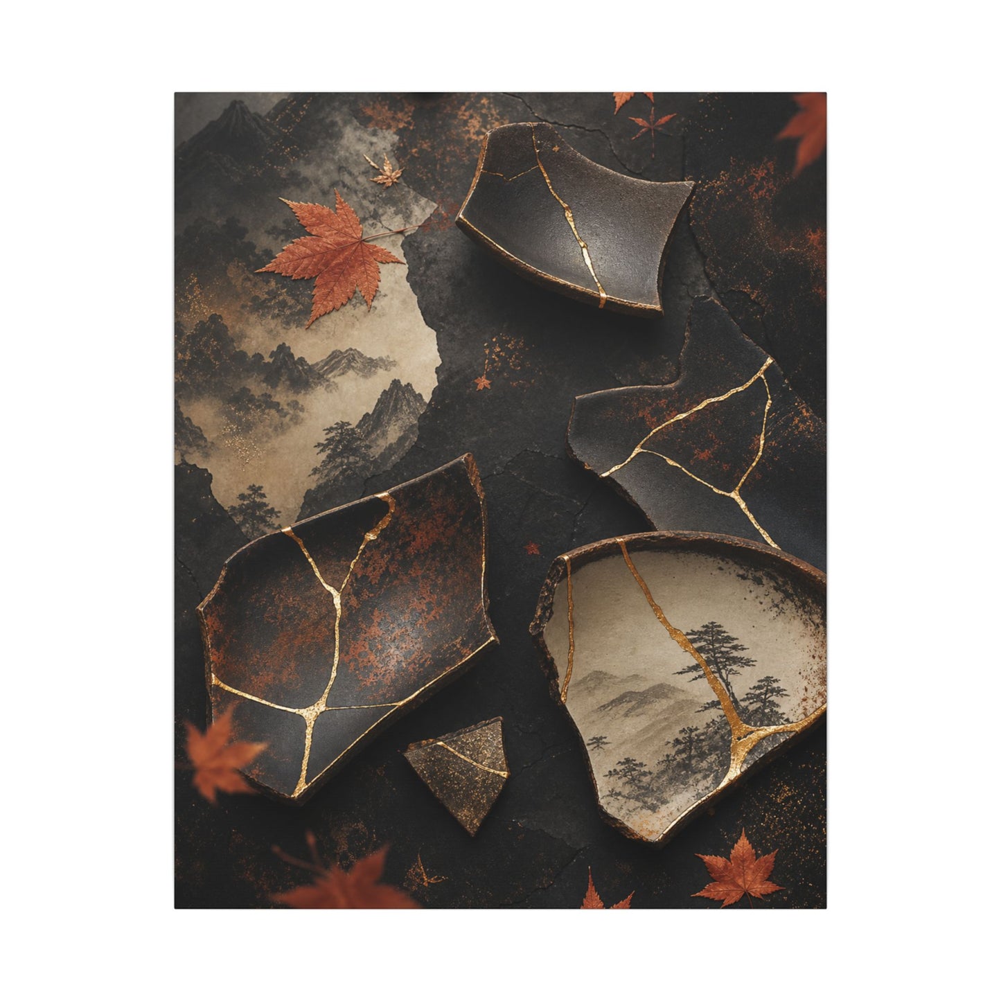 Broken Pottery Gold Vein Canvas Art | Philosophical Kintsugi Art