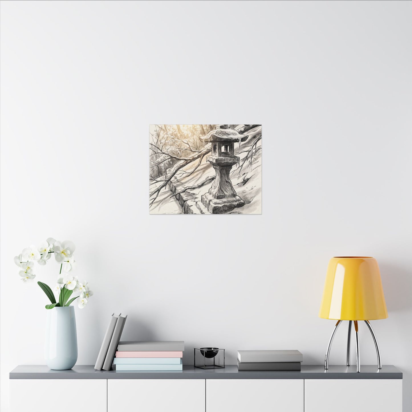 Golden Hour Stone Lantern Canvas Art - Japandi Kanso