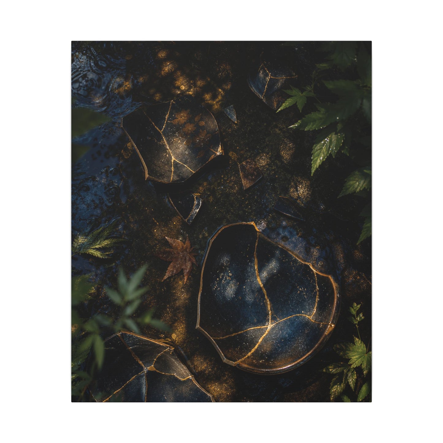 Dark Japandi Broken Pottery in Dappled | Shadow Zen Canvas Art