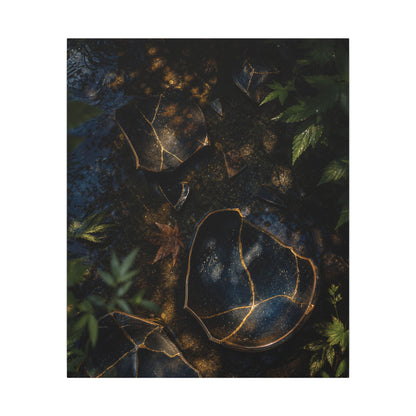 Dark Japandi Broken Pottery in Dappled | Shadow Zen Canvas Art