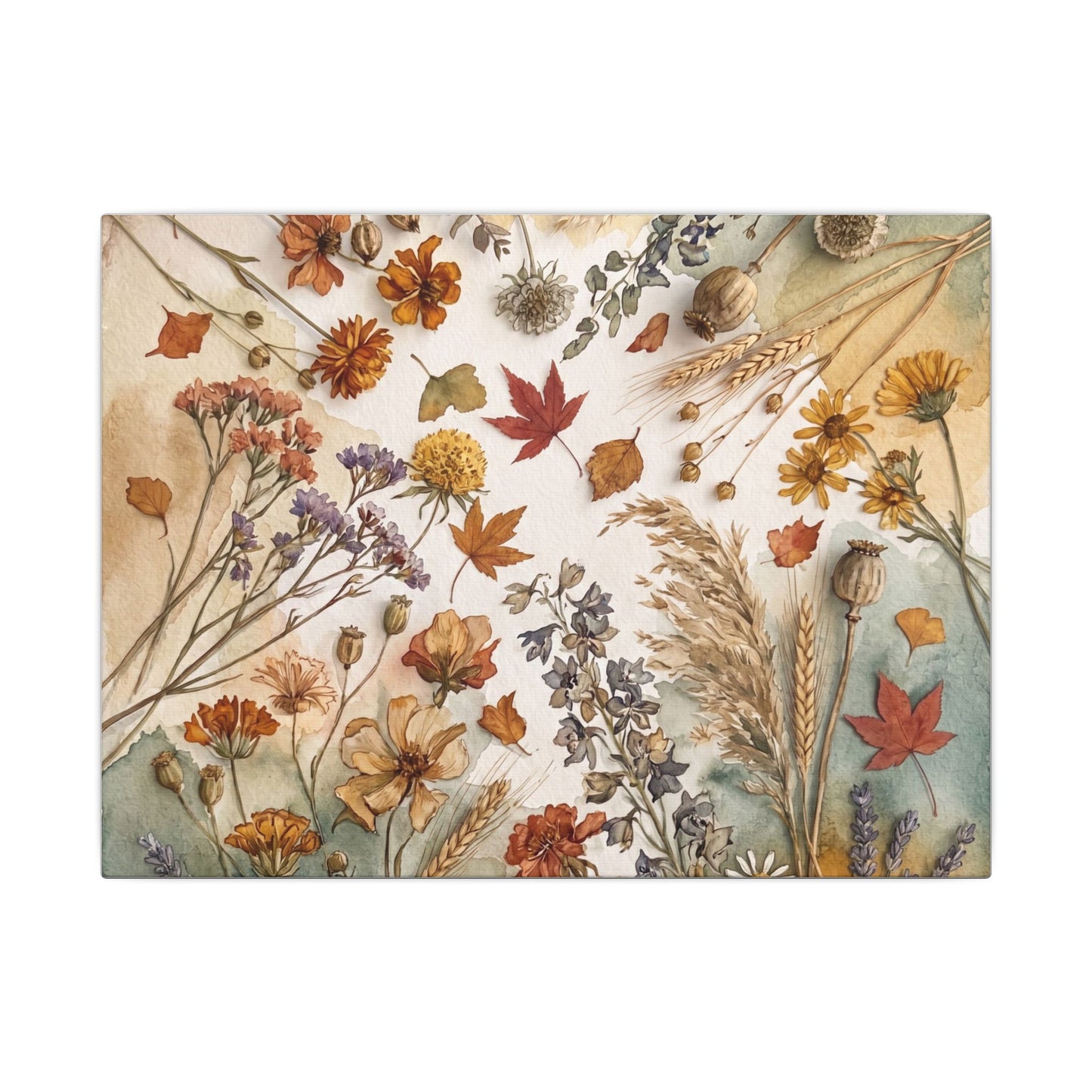 Dried Flowers Canvas Art | Autumn Japandi Watercolor Art