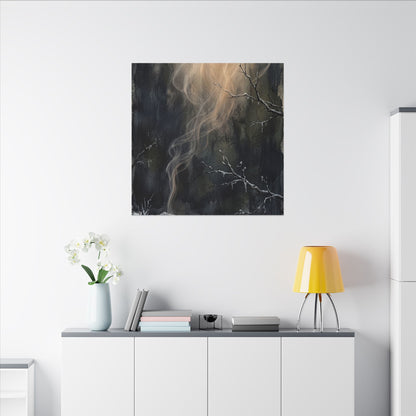 Incense Smoke Winter Canvas Art | Dark Japandi Moody Design