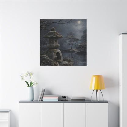 Stone Lantern Canvas Art | Winter Japandi Japanese Pattern Art