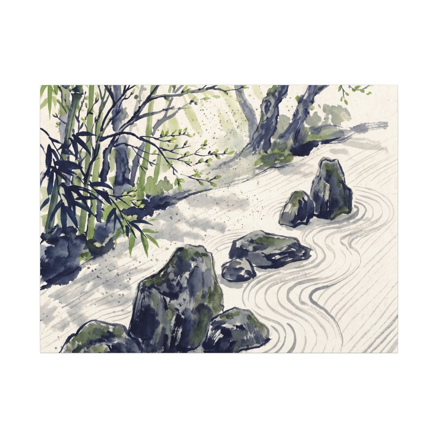 Dappled Rock Garden Canvas Art - Zen Mono No Aware