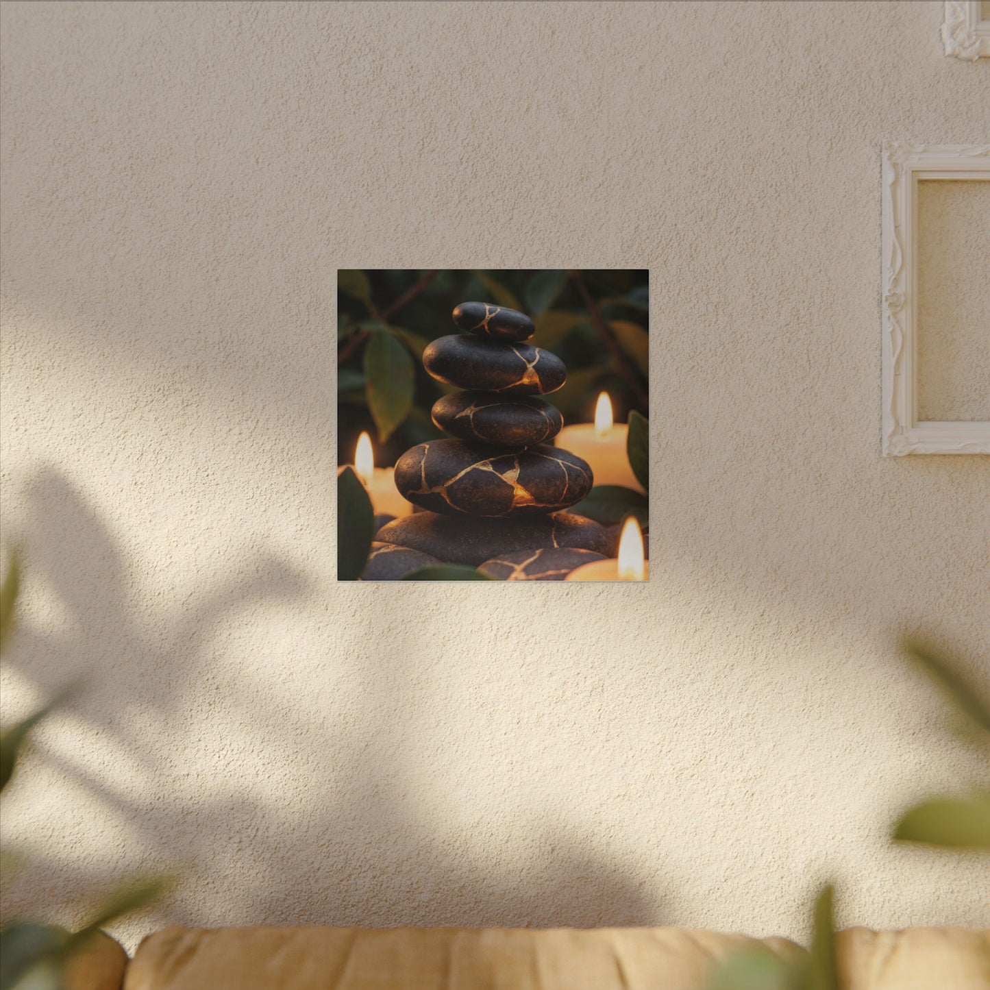 Summer River Stones Gold Vein Canvas Art | Philosophical Decor