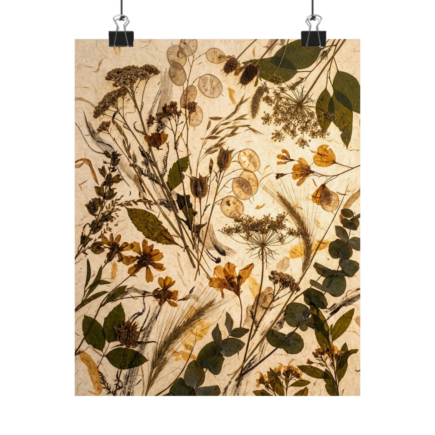 Dried Flowers Japanese Pattern Wall Art Print | Cozy Japandi Art