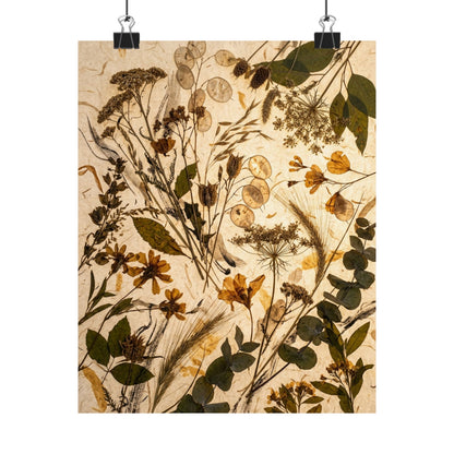 Dried Flowers Japanese Pattern Wall Art Print | Cozy Japandi Art