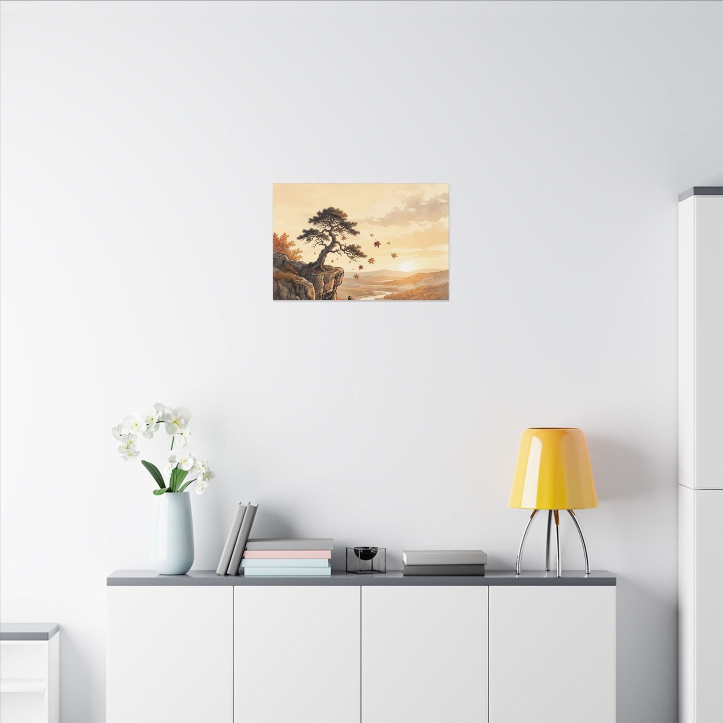 Pine Tree Autumn Canvas Art | Japandi Warm Design