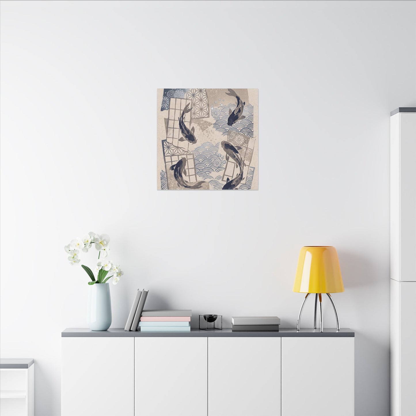 Earthy Koi Pond Canvas Art - Japanese Pattern Japandi