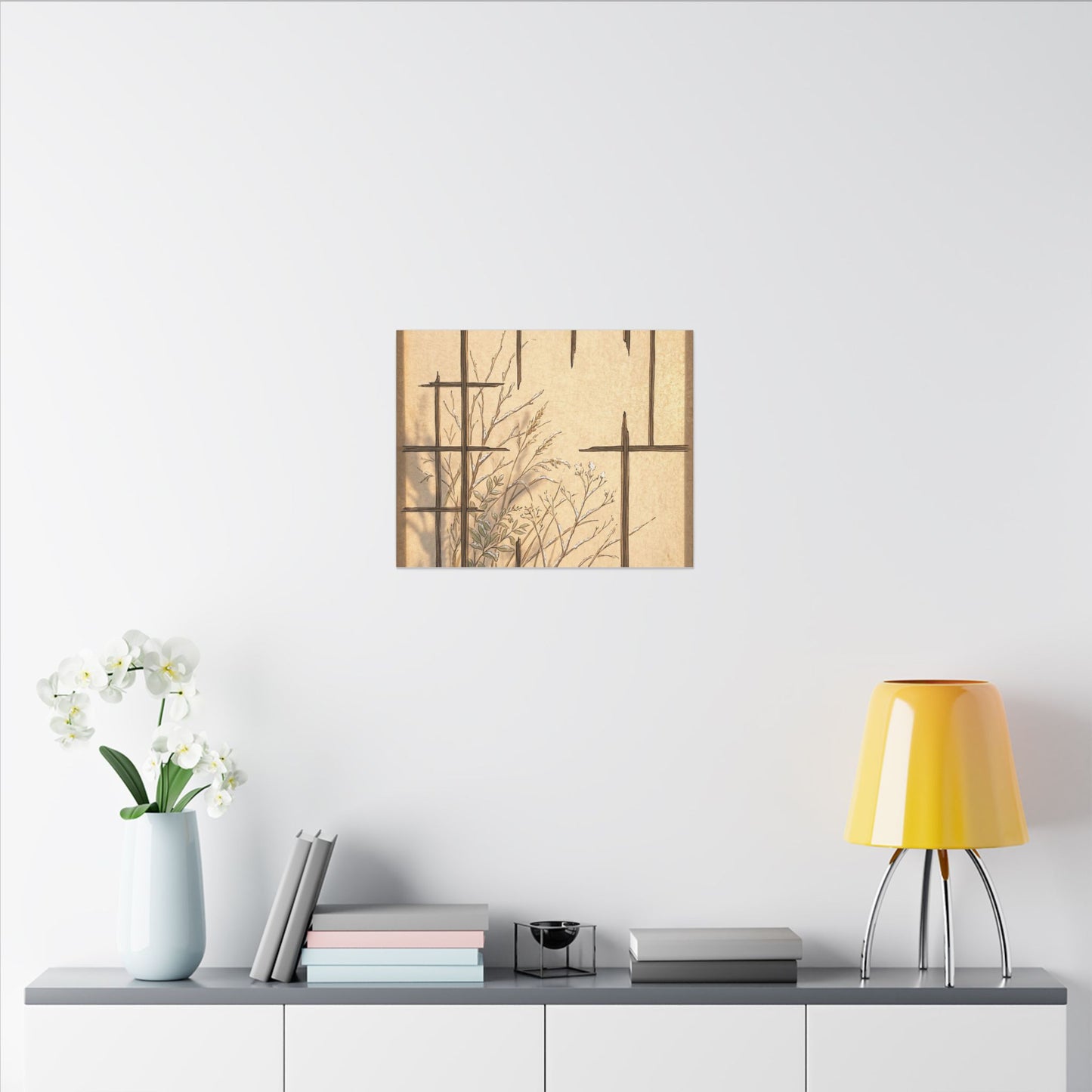 Shoji Screen Canvas Art | Winter Japandi Minimal Line Art