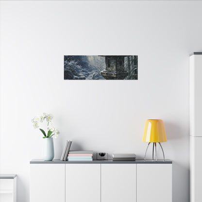 Zen Stone Lantern in Dappled | Sumi E Canvas Art