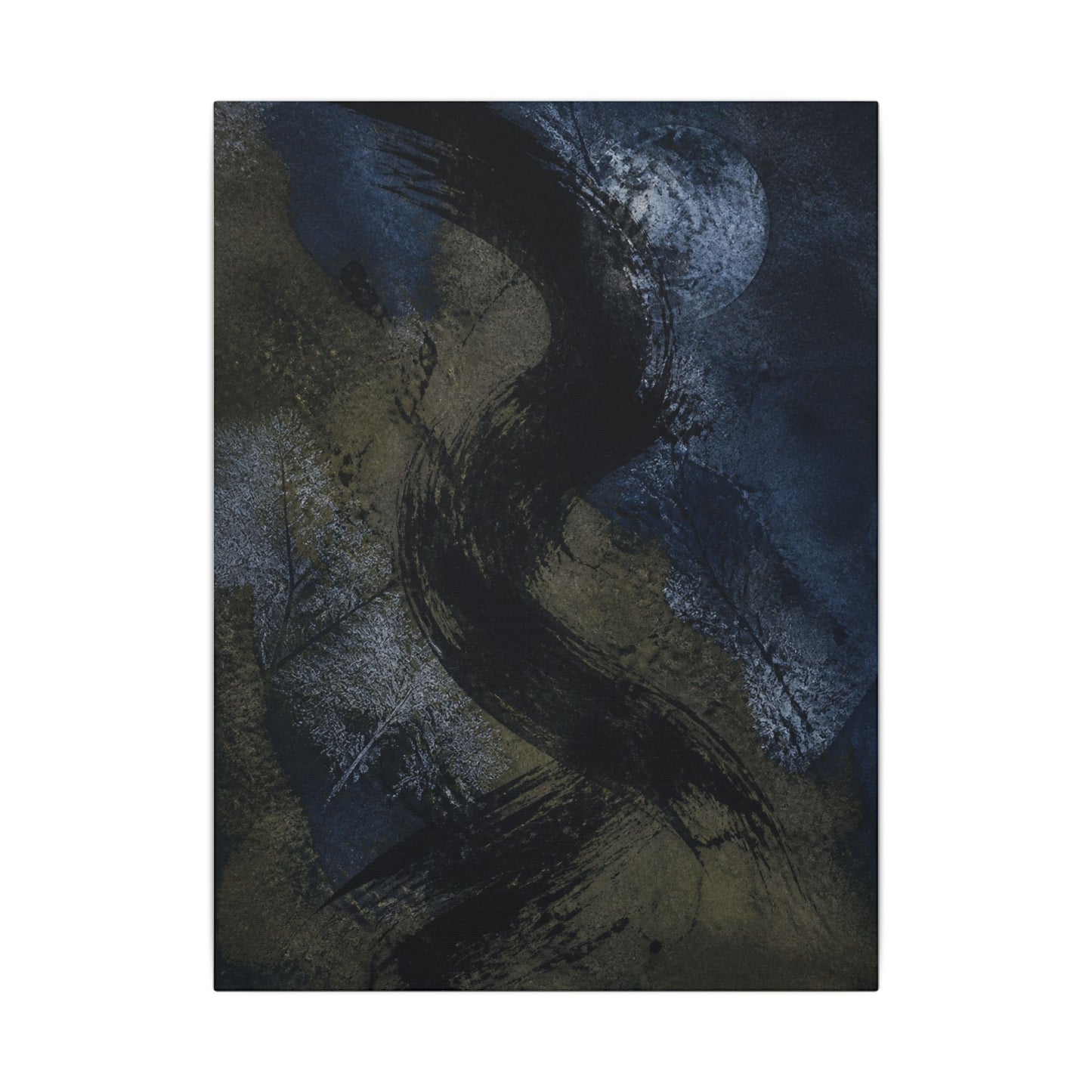 Shibui Ink Brushstroke Canvas Art - Dark Japandi Dark Texture