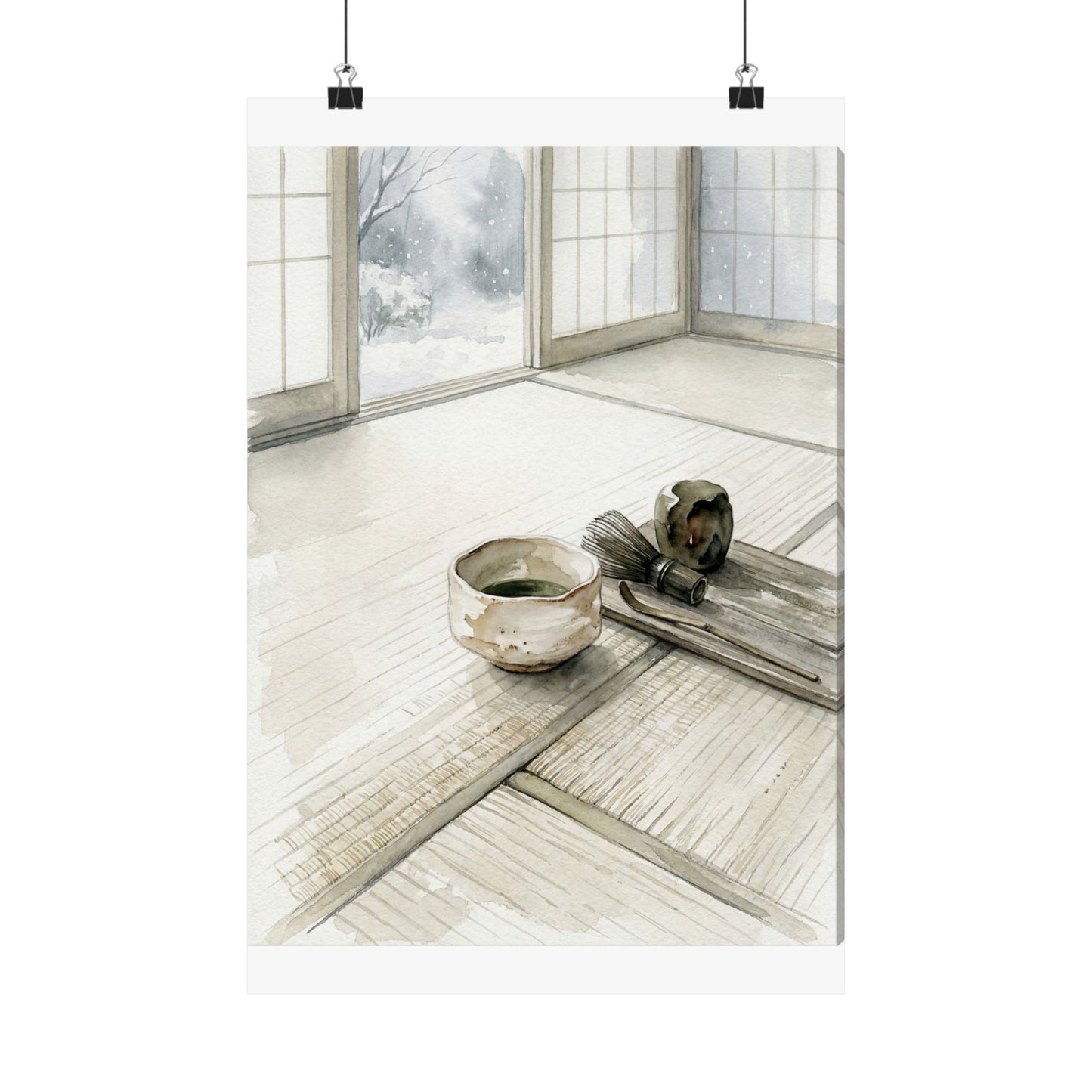 Japandi Tea Ceremony in Overcast | Watercolor Wall Art Print Art Print