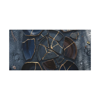 Dark Japandi Broken Pottery in Dappled | Shadow Zen Canvas Art
