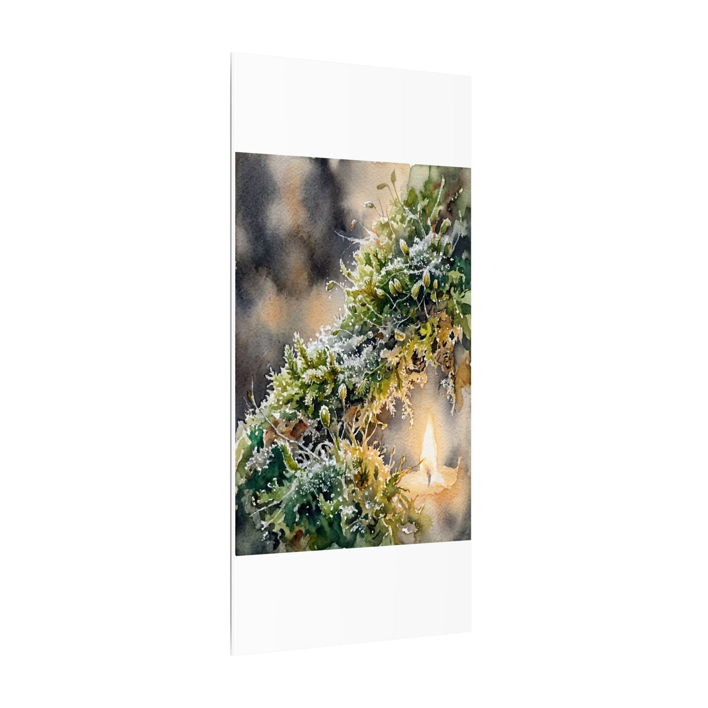 Winter Moss Close Up Watercolor Canvas Art | Neutral Decor