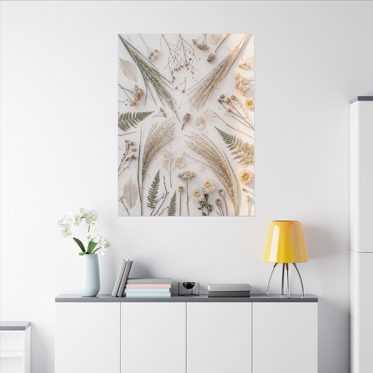 Elegant Dried Flowers Canvas Art - Japanese Pattern Japandi
