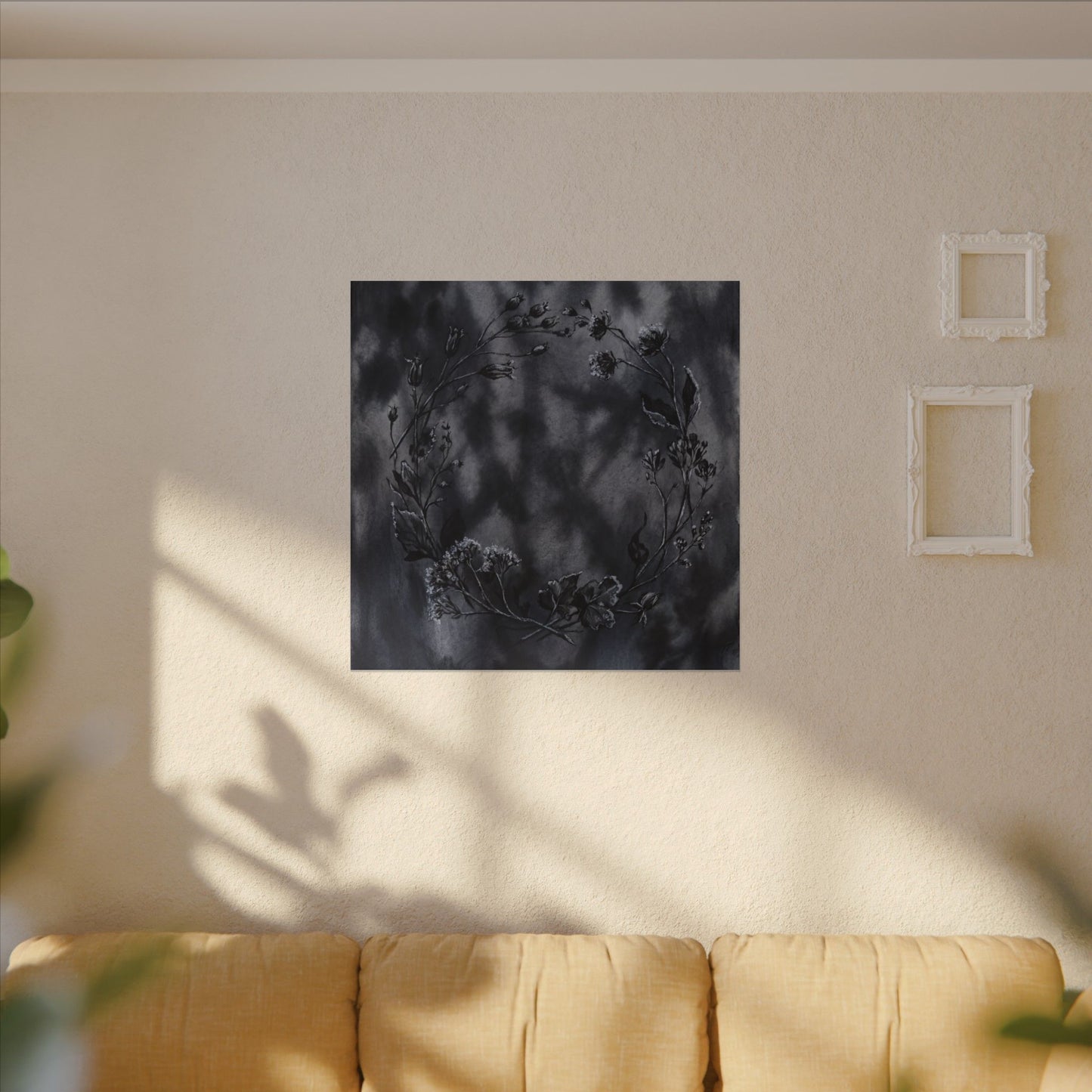 Dried Flowers Canvas Art | Winter Dark Japandi Shadow Zen Art