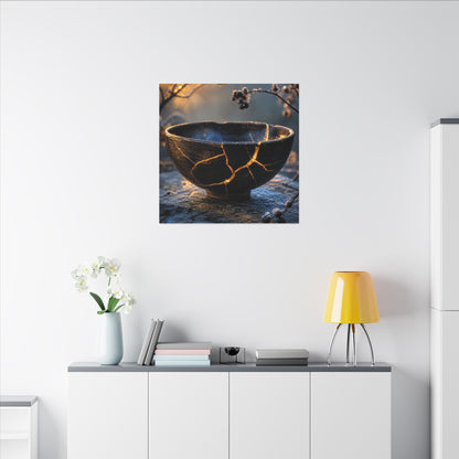 Ceramic Bowl Canvas Art | Winter Kintsugi Gold Repair Art