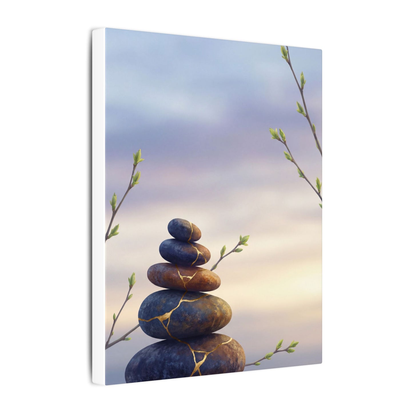 Spring River Stones Gold Vein Canvas Art | Philosophical Decor