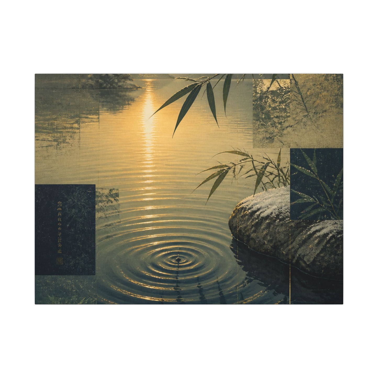 Zen Water Ripple in Golden Hour | Ukiyo E Inspired Canvas Art