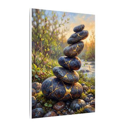 Spring River Stones Gold Repair Canvas Art | Healing Decor