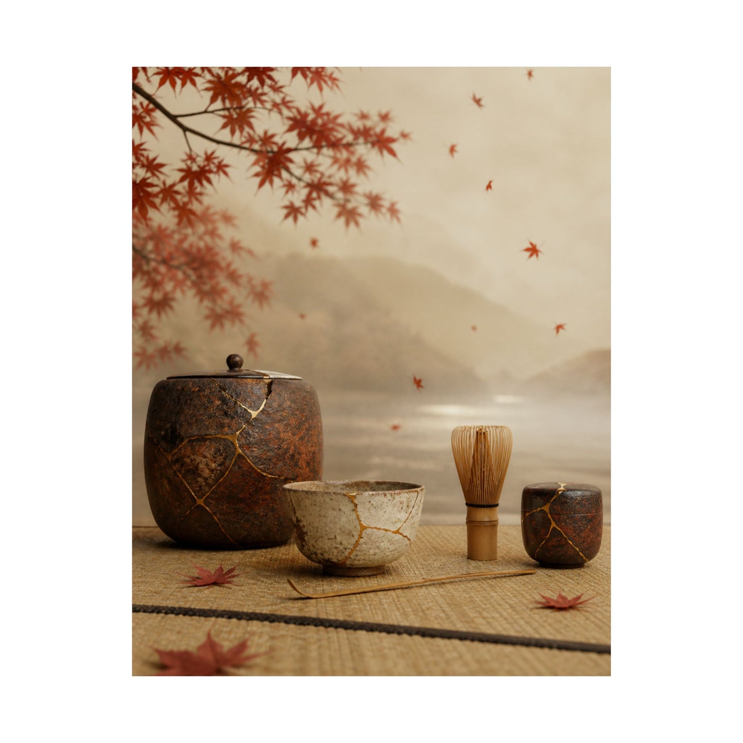 Kintsugi Tea Ceremony in Overcast | Gold Vein Wall Art Print