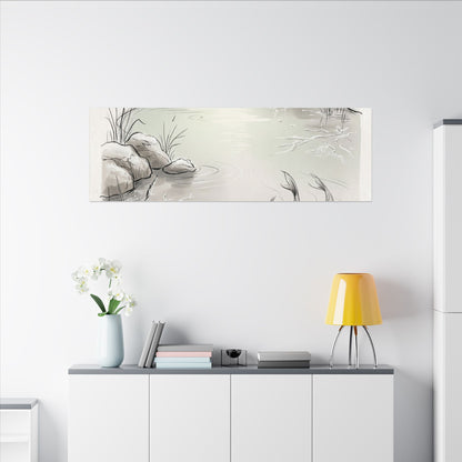 Koi Pond Minimal Line Canvas Art | Cozy Japandi Art