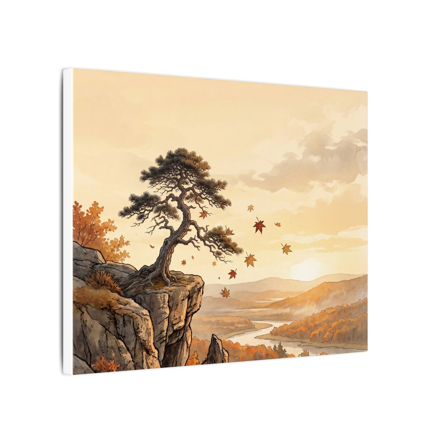 Pine Tree Autumn Canvas Art | Japandi Warm Design