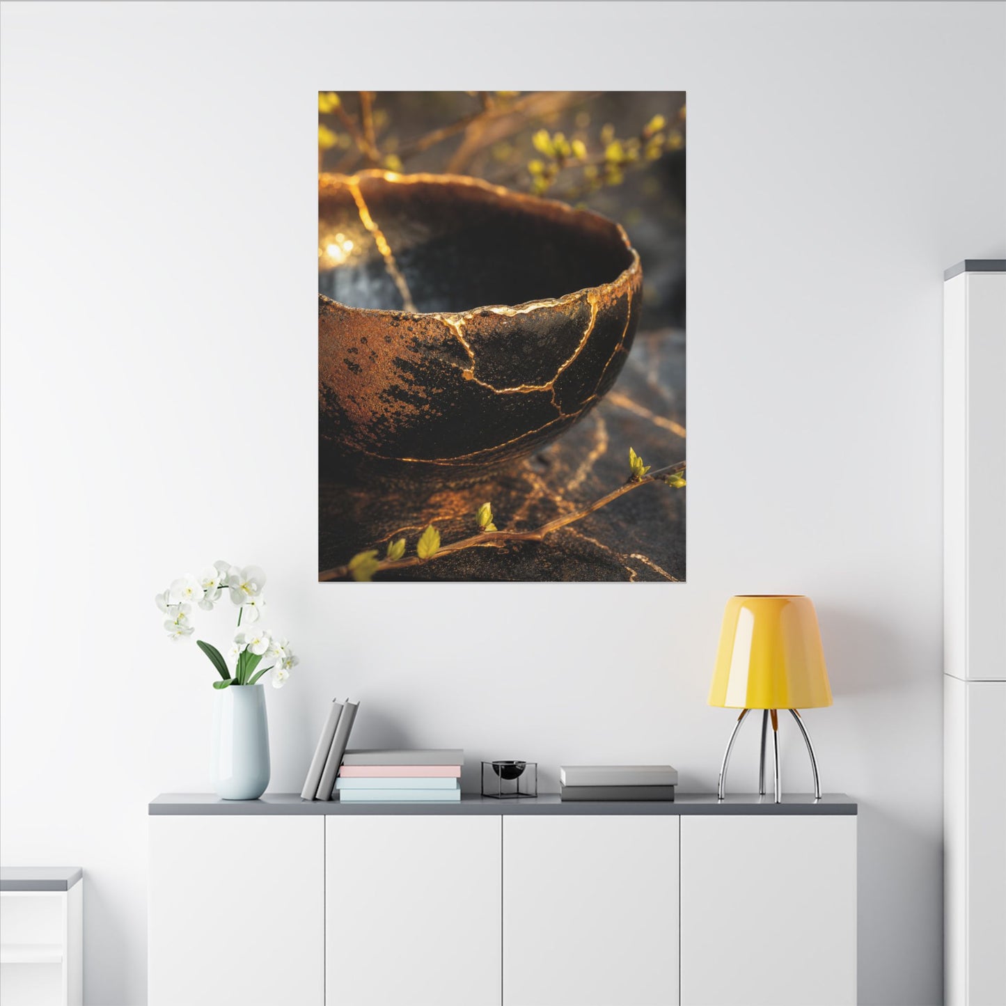 Kintsugi Ceramic Bowl in Golden Hour | Gold Vein Canvas Art