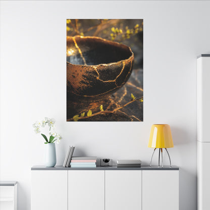 Kintsugi Ceramic Bowl in Golden Hour | Gold Vein Canvas Art