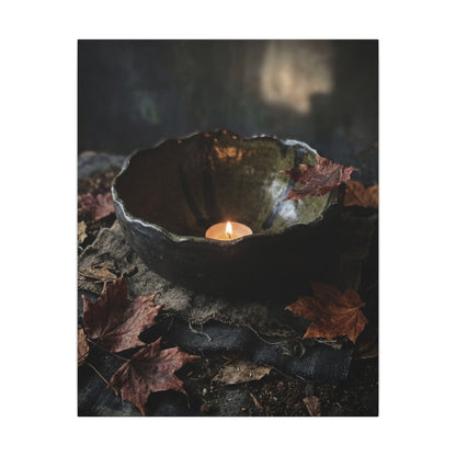 Candlelight Ceramic Bowl Canvas Art - Dark Japandi Kanso