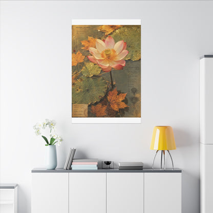 Autumn Lotus Flower Herbarium Canvas Art | Rustic Decor
